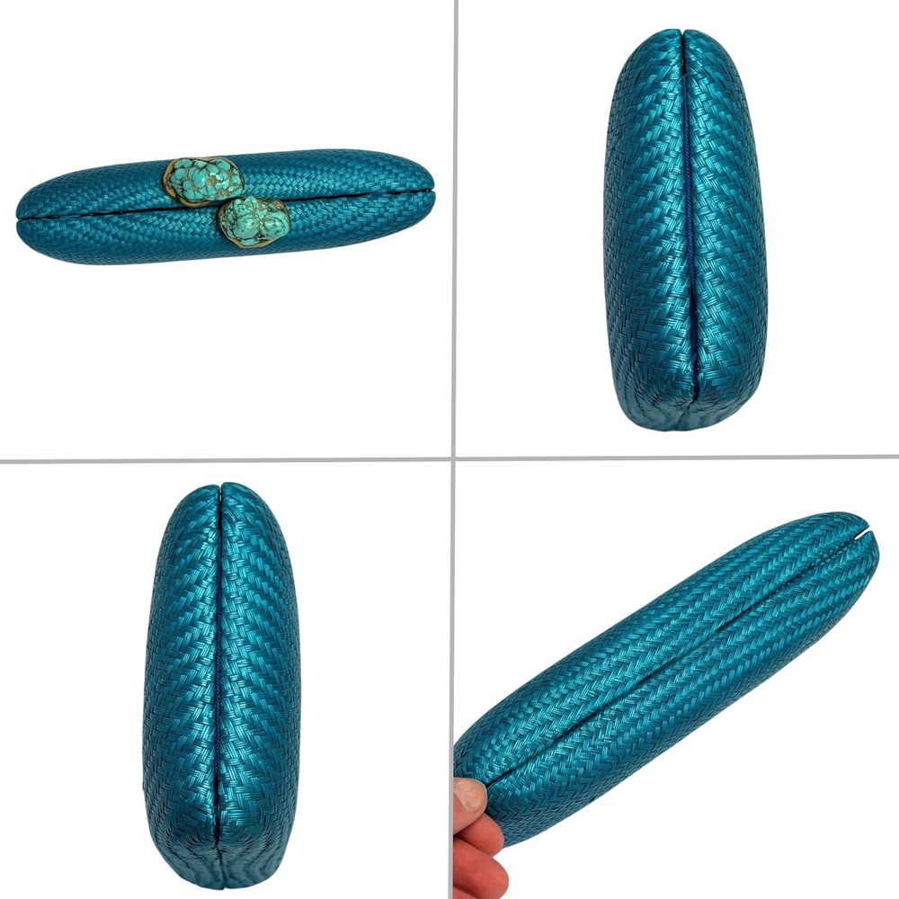 Woven Straw Clutch Bag Turquoise Stone Clasp Tixxi & Co Handmade Boho EUC - Picture 8 of 10